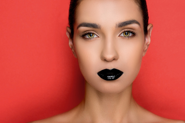 fashionable woman with black lips  - Foto, imagen