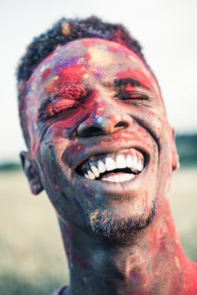 african american man at holi festival - Photo, Image