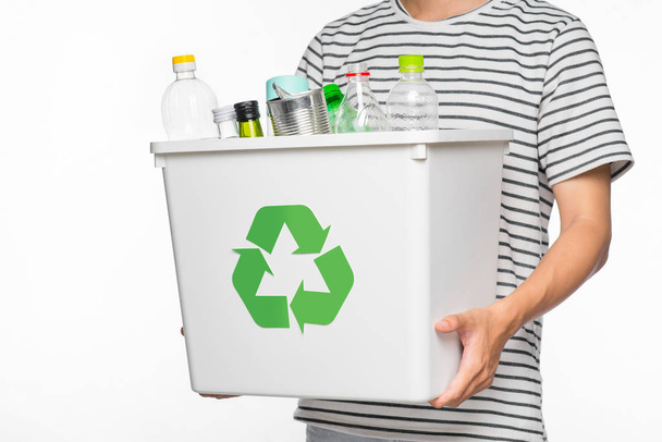Male hands holding recycling bin - Photo, Image