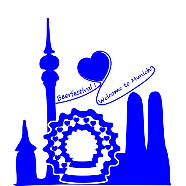 Bienvenue à Munich Beerfestival avec une silhouette de Munich - illustration
 - Photo, image
