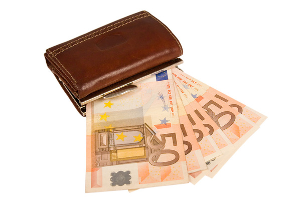 Бумажник с банкнотами евро
 - Фото, изображение