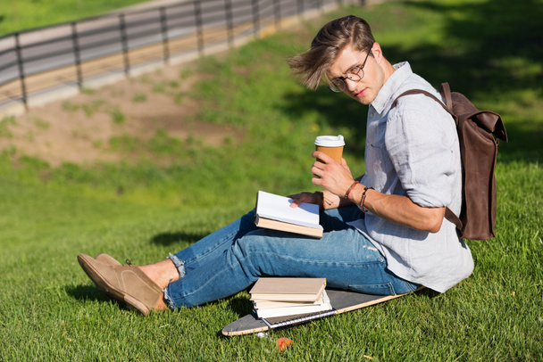 man reading book in park - Zdjęcie, obraz