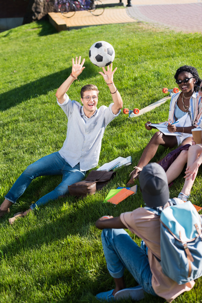 happy multiethnic students in park - Фото, зображення