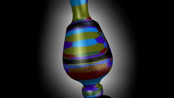 3d künstlerische Vase mit moderner Textur, Glasobjekt rotierend auf beleuchtetem Hintergrund, 3D-Animation - Filmmaterial, Video