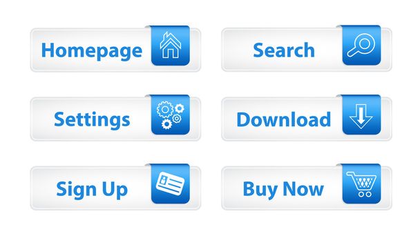 Botões Web com marcadores azuis e seis ícones
 - Foto, Imagem