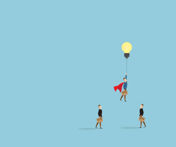 επιχειρηματίας που αυξάνεται με λάμπα ιδέα ως μπαλόνι - Διάνυσμα, εικόνα