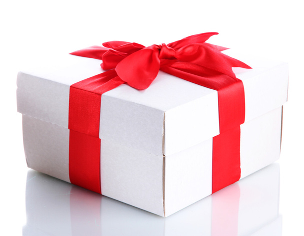 gift box with red ribbon, isolated on white - Photo, Image