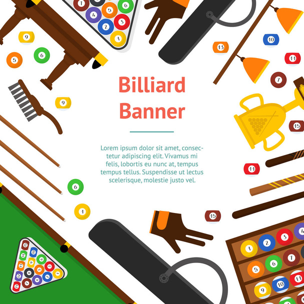Billiard Game Equipment Banner Card. Vector - Vetor, Imagem