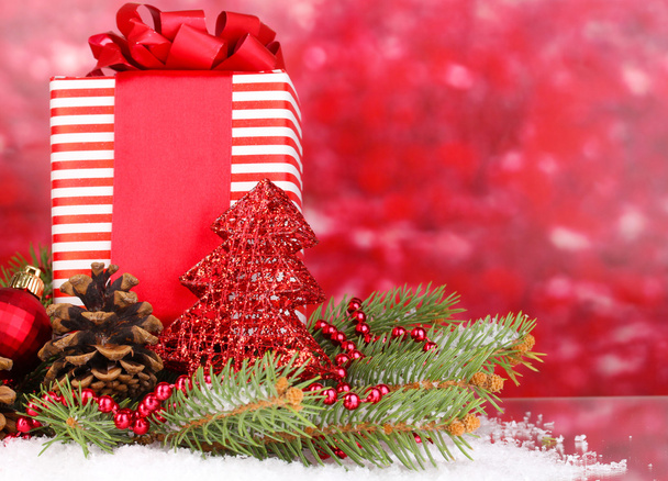 Christmas decoration on red background - Фото, зображення