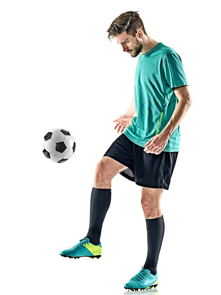 soccer player man jungling isolated white background - Foto, afbeelding