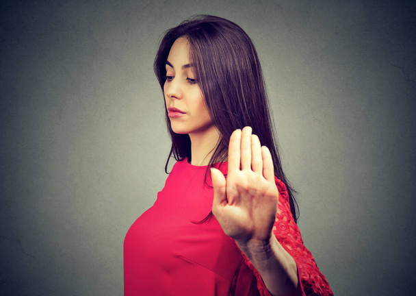 angry woman giving talk to hand gesture - Фото, зображення