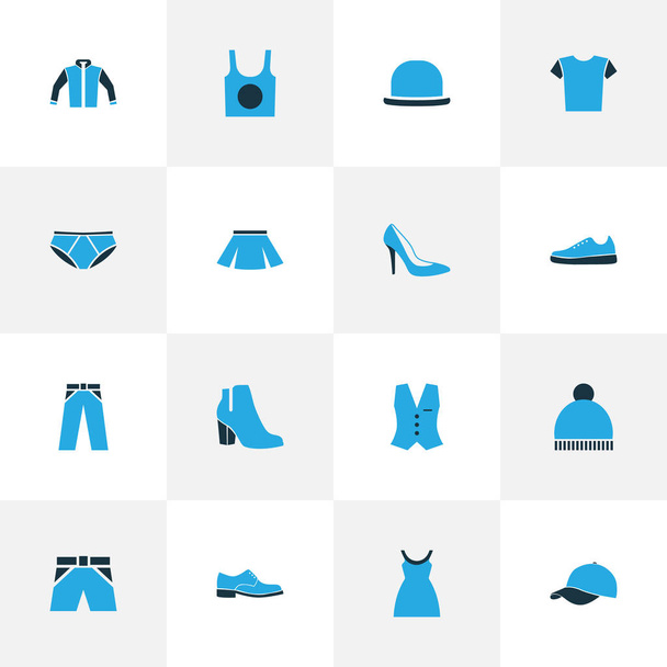 Garment Colorful Icons Set. Collection Of Panties, Underwear, Trousers And Other Elements. Also Includes Symbols Such As Tunic, Singlet, Pompom. - Vector, Image