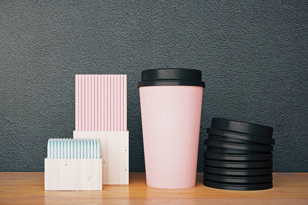 Pink coffee cup and other items  - Foto, Bild