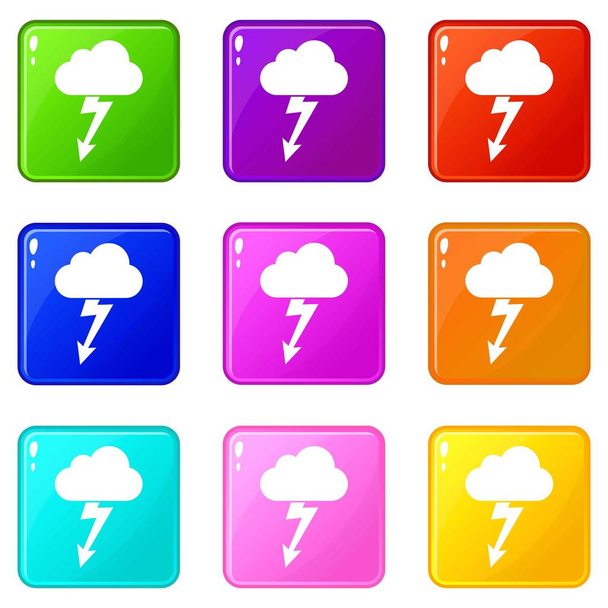 Cloud with lightning icons 9 set - Vecteur, image