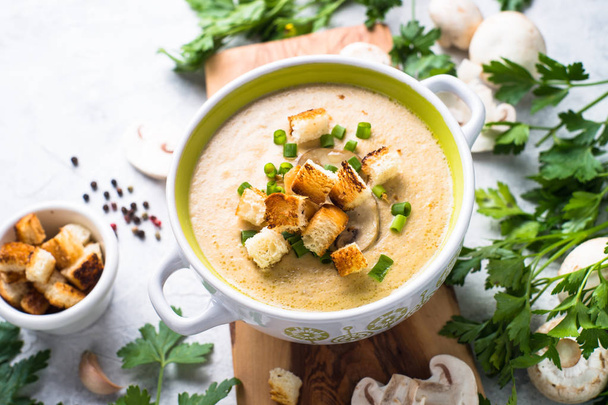 Creamy Mushroom Soup with croutons - Photo, Image
