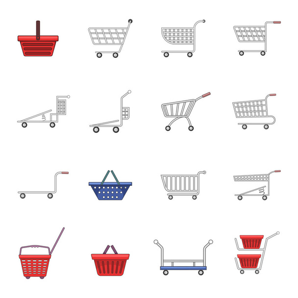 Shopping cart iconen set, cartoon stijl - Vector, afbeelding