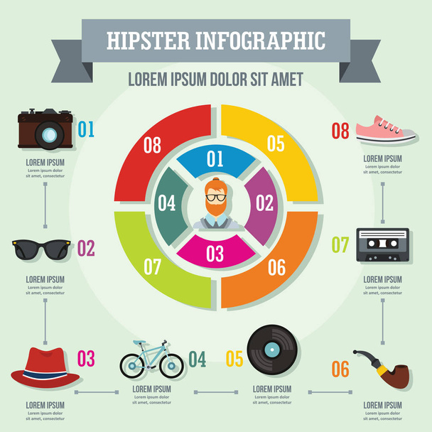 Hipster infographic concept, flat style - Vector, imagen