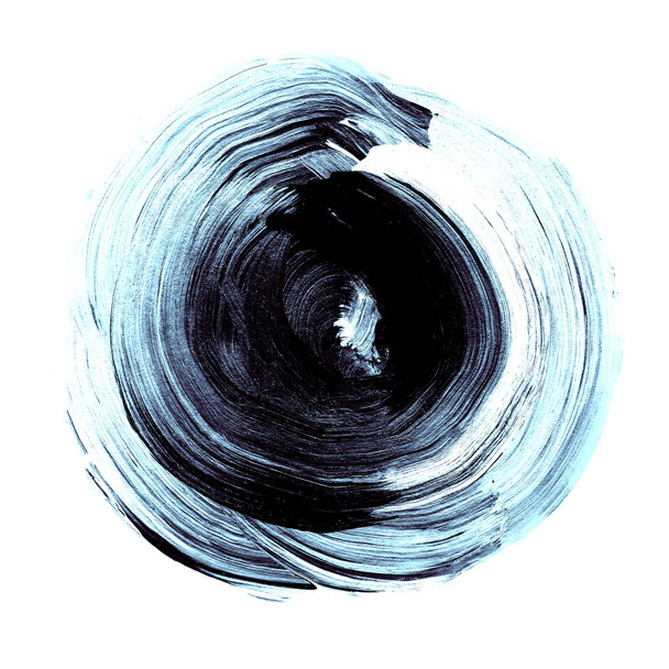 Blue black textured acrylic circle. Watercolour stain on white background. - Foto, Imagem