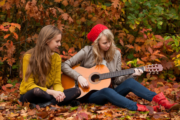 Playing guitar in the woods - Photo, image