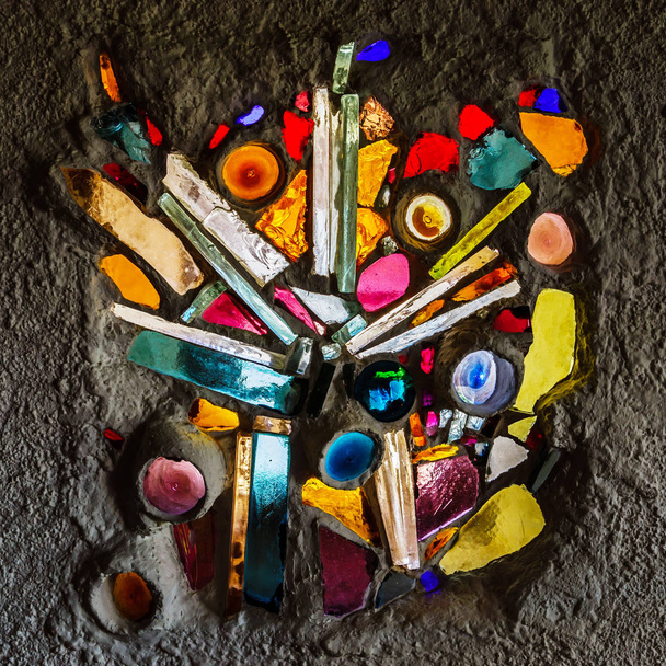 Colorful glass decoration in the wall instead of the window - Fotoğraf, Görsel