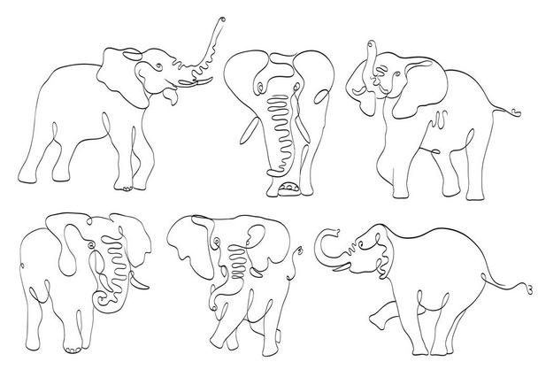 sada slonů perokresby na bílém pozadí. stylizovaná kresba rukou  - Vektor, obrázek
