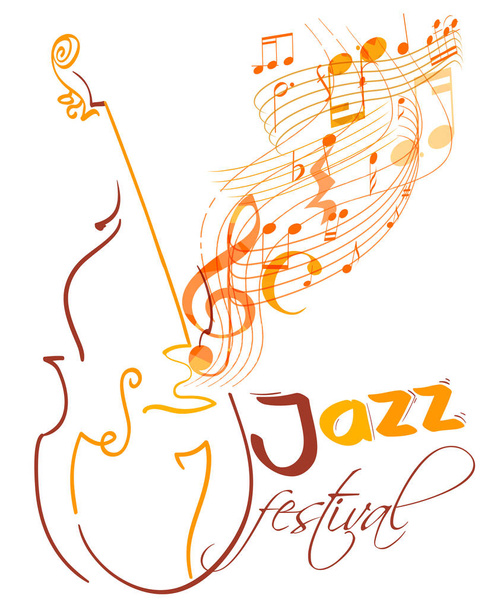 jazzový festival designu s kontrabas a létání hudební linky,  - Vektor, obrázek