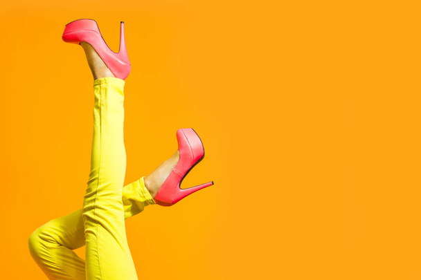 Sexy female legs wearing summer high heels  - Фото, изображение
