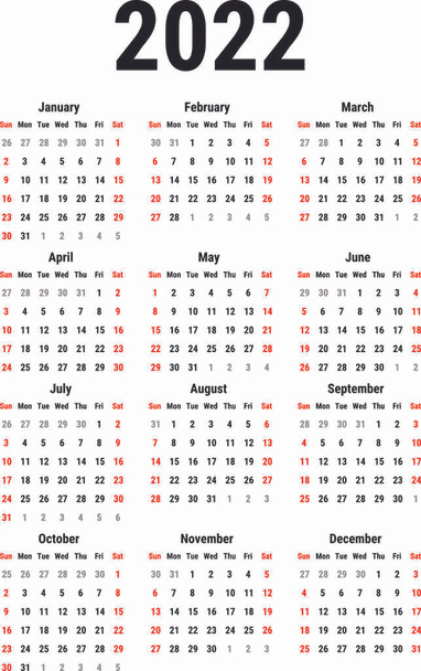 Kalendář pro rok 2022 - Vektor, obrázek