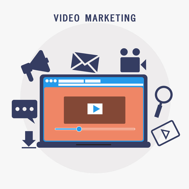 Vlakke afbeelding voor Video Marketing, businessconcept. - Vector, afbeelding