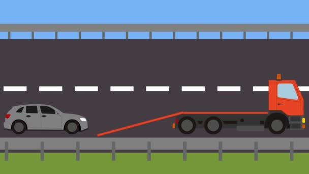 Φορτηγό ρυμούλκησης μαζεύοντας ένα όχημα στο δρόμο - Πλάνα, βίντεο