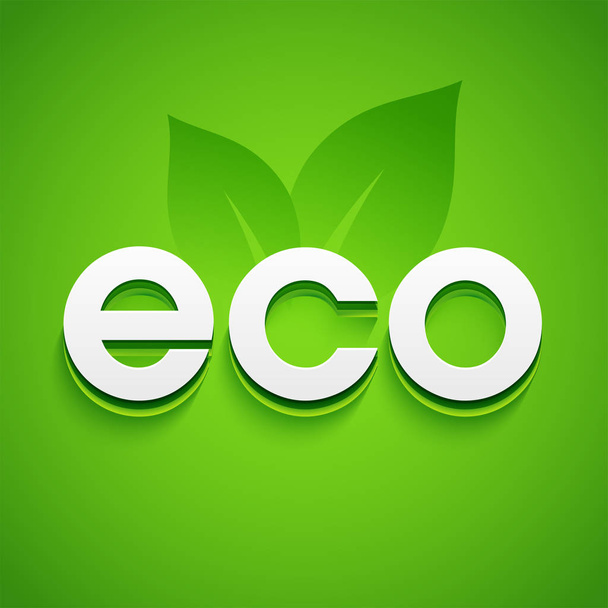 Creative White Eco Text with green leaves. - Вектор,изображение