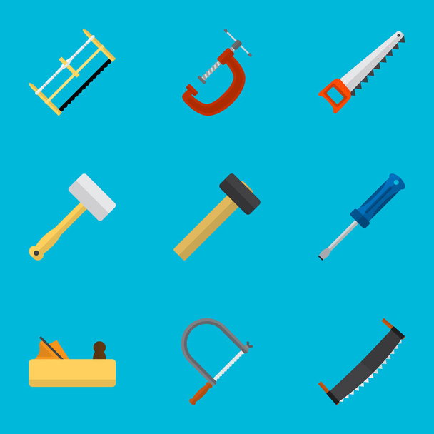 Set Of 9 Editable Equipment Icons. Includes Symbols Such As Nag, Tool, Turn-Screw And More. Can Be Used For Web, Mobile, UI And Infographic Design. - Vector, Image