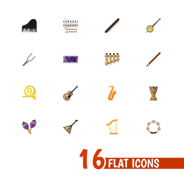 Zestaw 16 ikon można edytować piosenki. Zawiera symbole, takie jak Fife, Beanbag, zakres i więcej. Mogą być używane dla sieci Web, mobilnych, interfejsu użytkownika i Infographic Design. - Wektor, obraz
