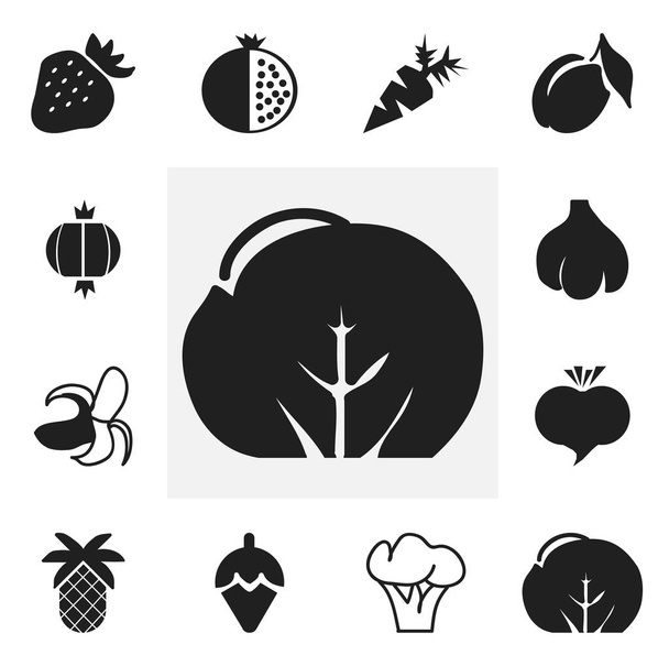 Joukko 12 Syötävä Jälkiruoka kuvakkeet. Sisältää symbolit kuten banaani, aprikoosi, granaatti ja enemmän. Voidaan käyttää Web, Mobile, UI ja Infographic Design
. - Vektori, kuva