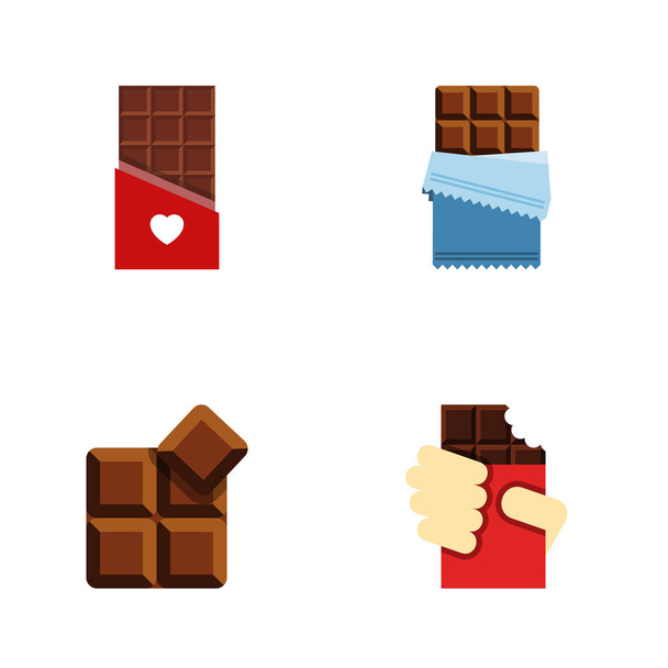 Sladký sada plochý ikon čokolády, tvarové krabice, hořký a ostatní vektorové objekty. Zahrnuje také hořký, tvarové, lahodné prvky. - Vektor, obrázek