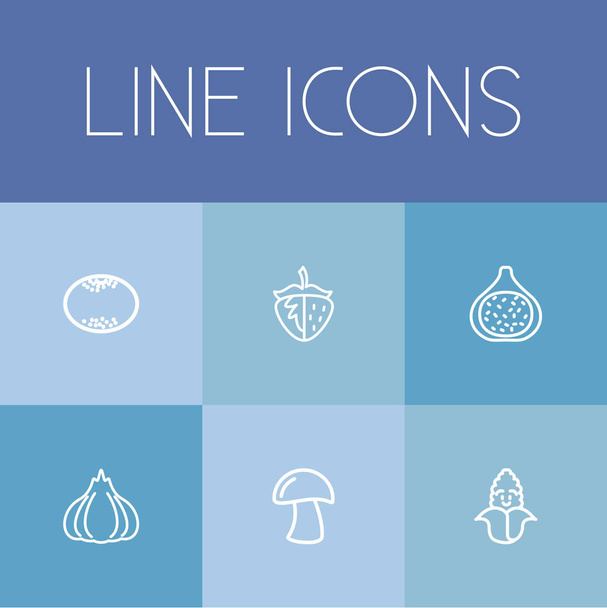 6 szerkeszthető konyhai edények ikonokat halmaza. Magában foglalja a szimbólumok, mint a füge, Grapefruit, bogyó, és több. Lehet használni a Web, mobil, Ui és Infographic Design. - Vektor, kép