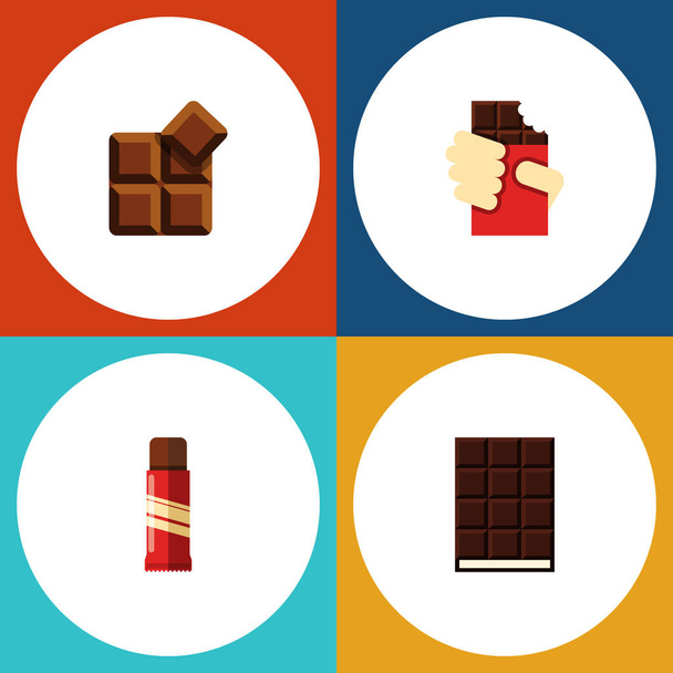 Kakao, şekilli kutu, tatlı ve diğer vektör nesnelerini düz simgesi acı kümesi. Ayrıca çikolata, kutusu, tatlı öğeleri içerir. - Vektör, Görsel