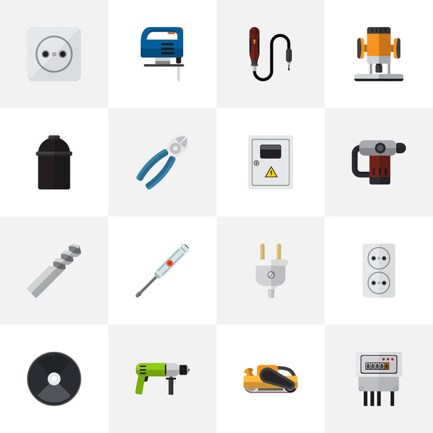 Set Of 16 Editable Instruments Icons. Includes Symbols Such As Borer, Socket, Outlet And More. Can Be Used For Web, Mobile, UI And Infographic Design. - Vector, Image