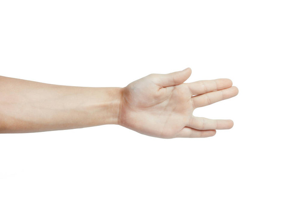male caucasian hand gesture isolated over the white background - Zdjęcie, obraz
