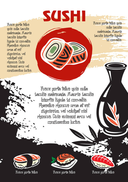 Японський суші або морепродукти ресторан вектора плакат - Вектор, зображення