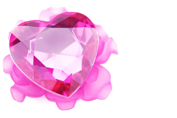 crystal heart with pink flower ornament - Photo, Image