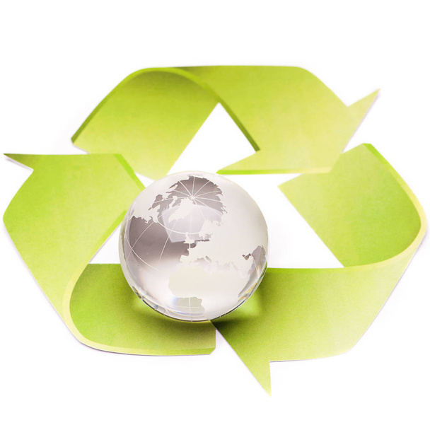 Globe on a desk. Recycle concept - Foto, Imagem