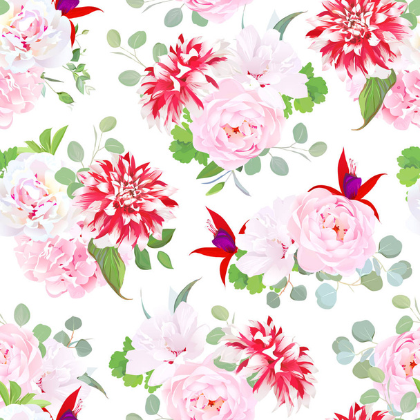 Posh motley dahlia, rose, hortensia, fuchsia, hibiscus sans couture
 - Vecteur, image