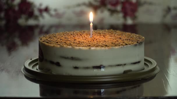 Birthday cake with candle. - Footage, Video