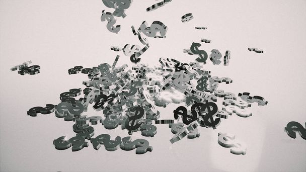 Sinais de queda sobre uma pilha de dólares - Foto, Imagem