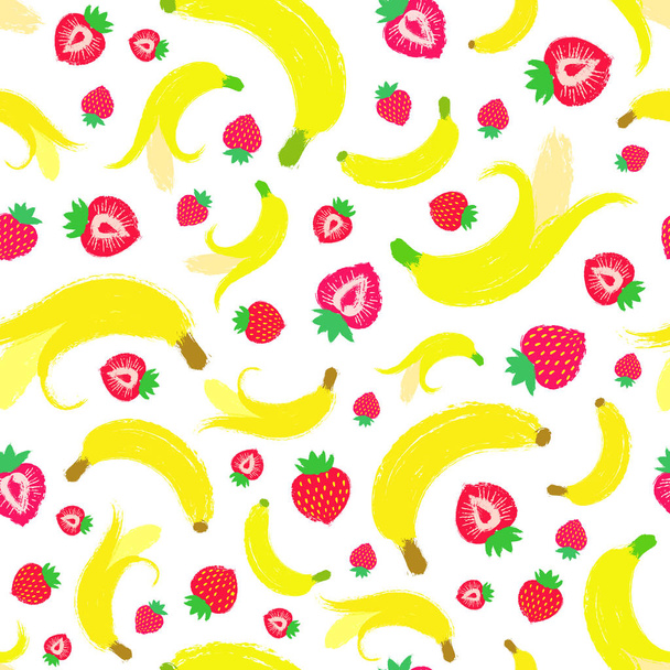 バナナいちご背景塗装パターン - ベクター画像