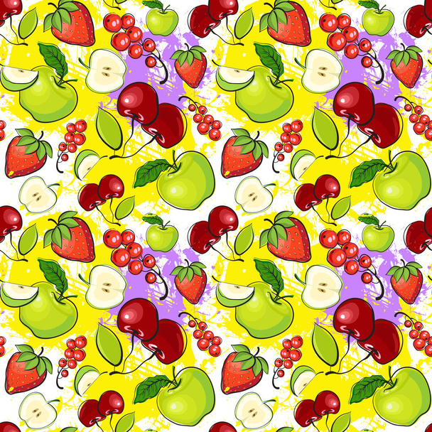 Seamless Pattern Different Fruits Summer Ornament Background - Vettoriali, immagini