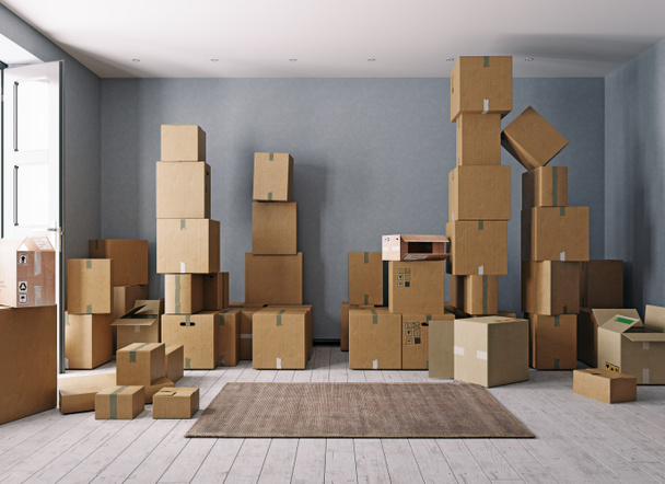 Room full of cardboard boxes - Photo, Image