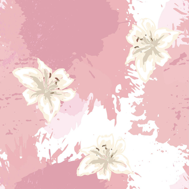 Abstrakcja akwarela różowy tło spot z liliami. Splash tekstura tło. Modny kolor soft. Ilustracja wektorowa. - Wektor, obraz