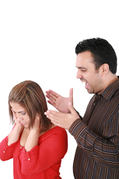 πορτρέτο του μια νεαρή γυναίκα παίρνει earful από μια ενοχλημένος άνθρωπος εναντίον - Φωτογραφία, εικόνα
